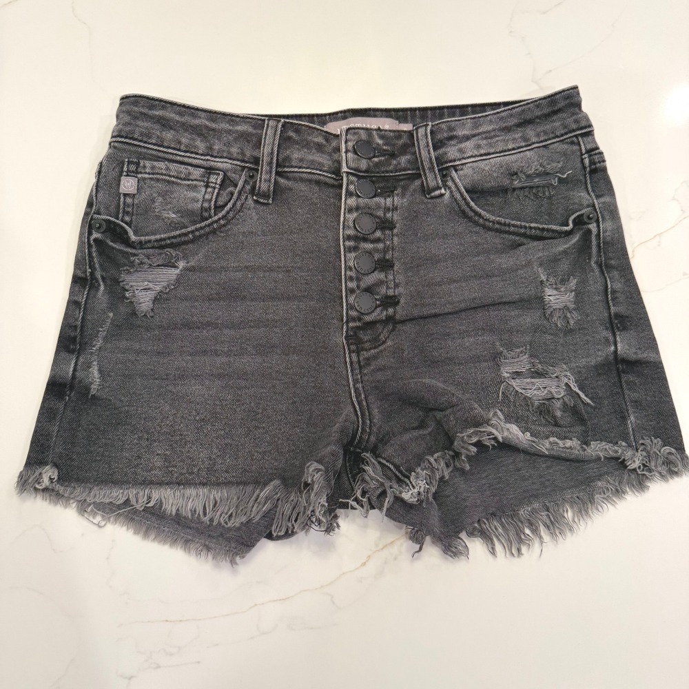 Just USA Black Wash Distressed Button Fly Cut Off Jean Shorts Size S